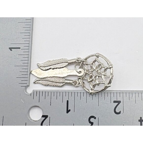 Dreamcatcher with Dangling Feathers Brooch Pin Silver Tone Fashion Jewelry - Picture 3 of 6